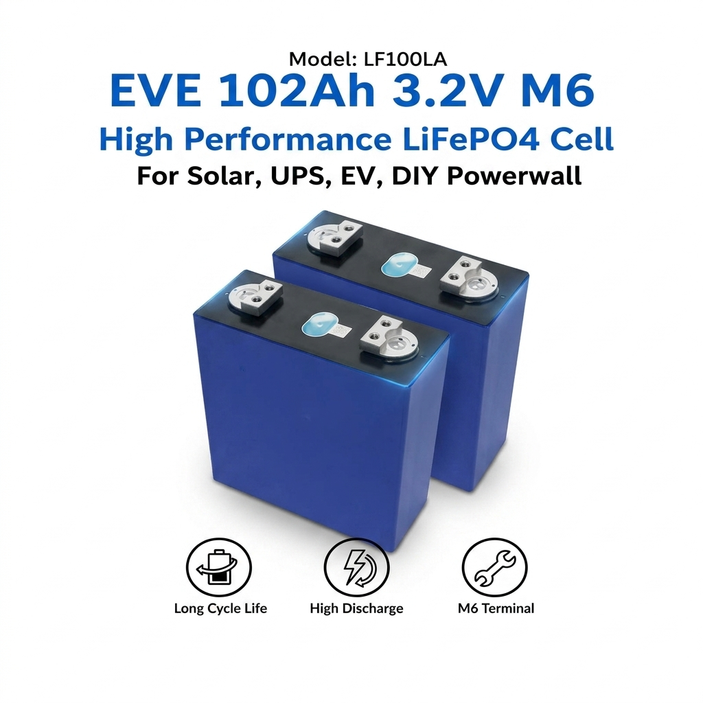 EVE 102Ah M6 LF100LA (NEW A+ Grade) Lithium Iron Phosphate LiFePO4 Rechargeable Battery 3.2V